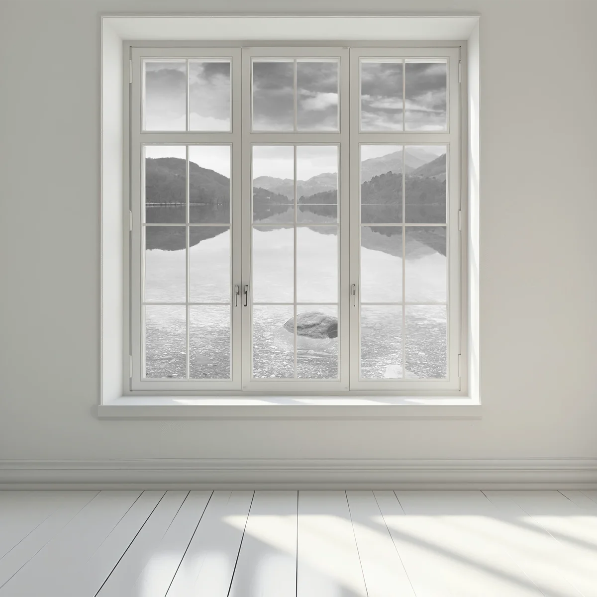 Naklejka na okno spokojne jezioro z górskim odbiciem Naklejka na okno spokojne jezioro z górskim odbiciem