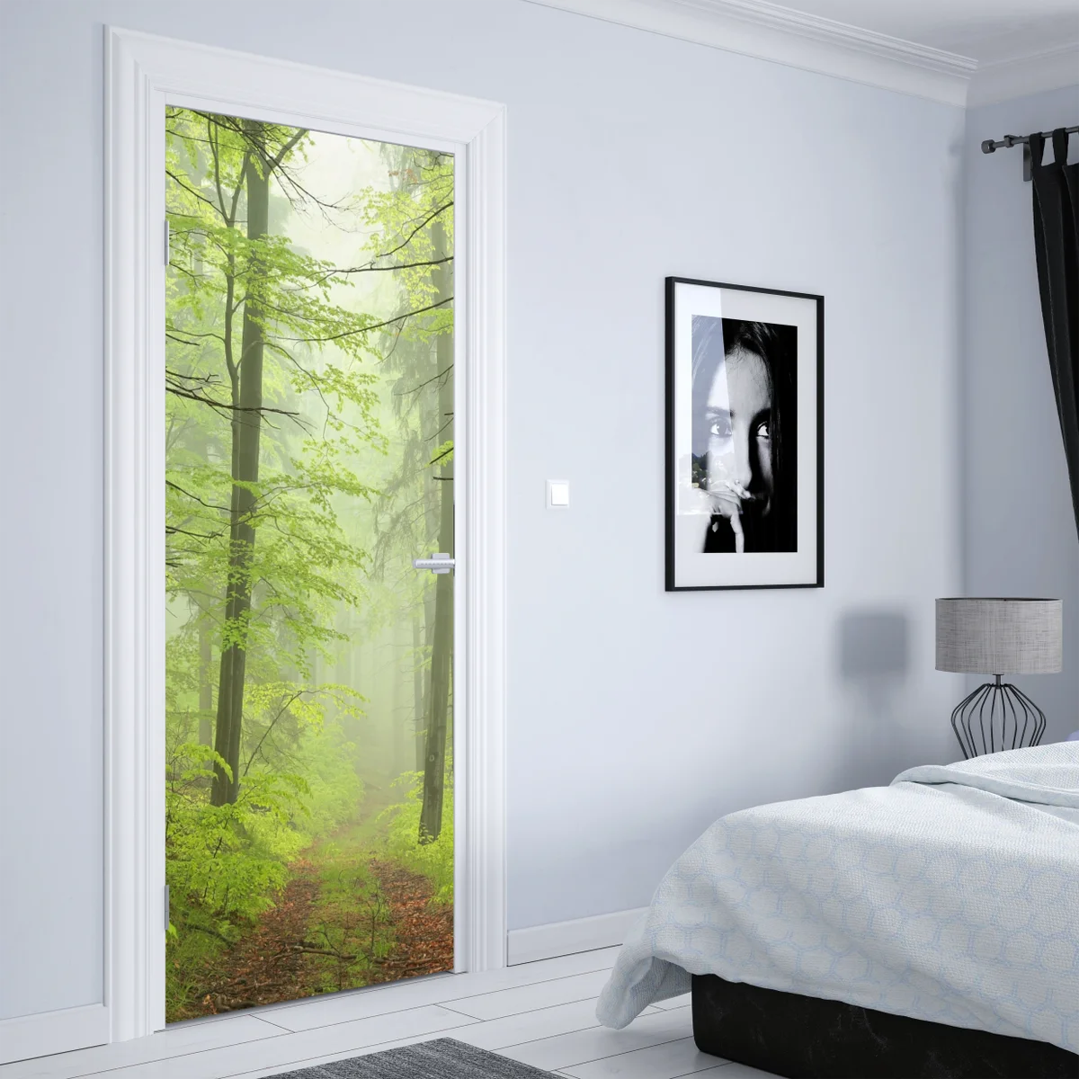 Türaufkleber nebliger grüner waldpfad Türaufkleber nebliger grüner waldpfad