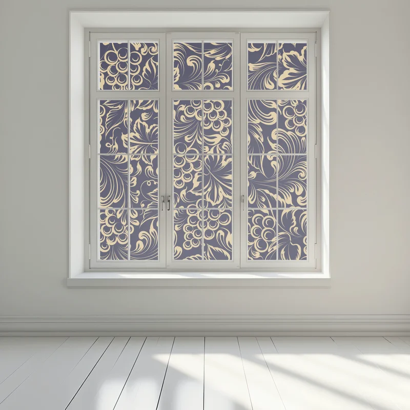 Fensteraufkleber elegantes barockes weintraubenmuster in gold Fensteraufkleber elegantes barockes weintraubenmuster in gold