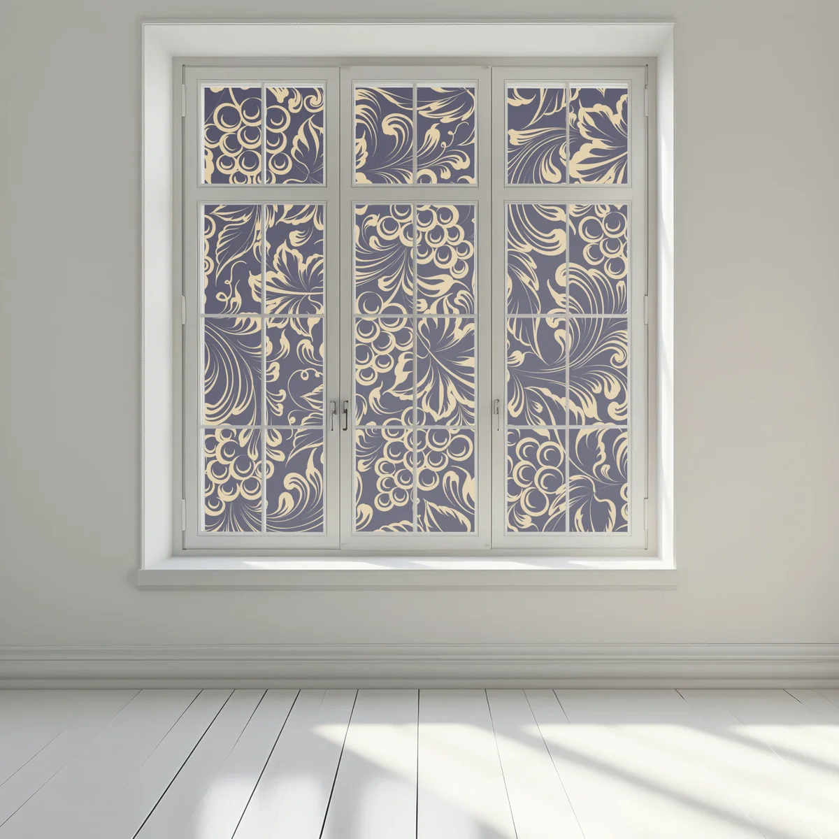 Fensteraufkleber elegantes barockes weintraubenmuster in gold Fensteraufkleber elegantes barockes weintraubenmuster in gold