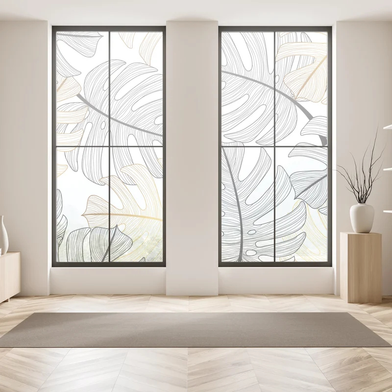Fensteraufkleber monstera-blattmuster mit goldakzenten
