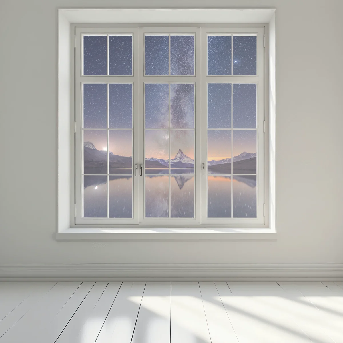 Fensteraufkleber milchstraße über alpengipfel gespiegelt im see Fensteraufkleber milchstraße über alpengipfel gespiegelt im see
