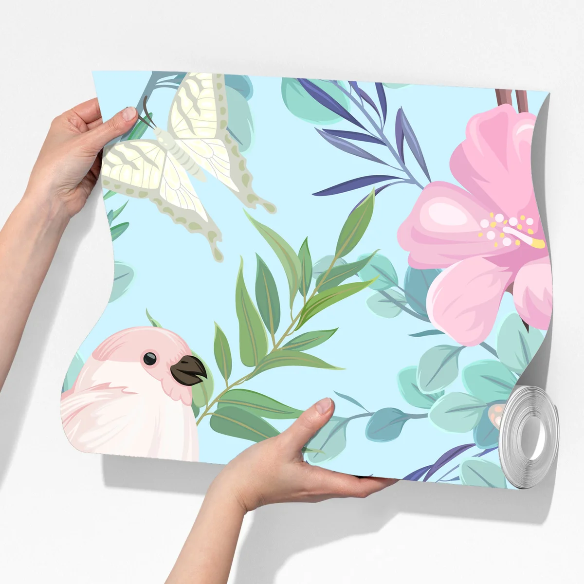 Fototapete pastell tropisches vögel- und blumenmuster Fototapete pastell tropisches vögel- und blumenmuster