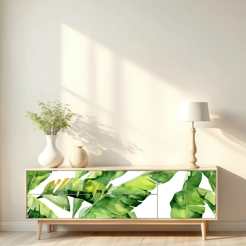 Repositionierbarer Aufkleber tropisches bananenblatt aquarellmuster