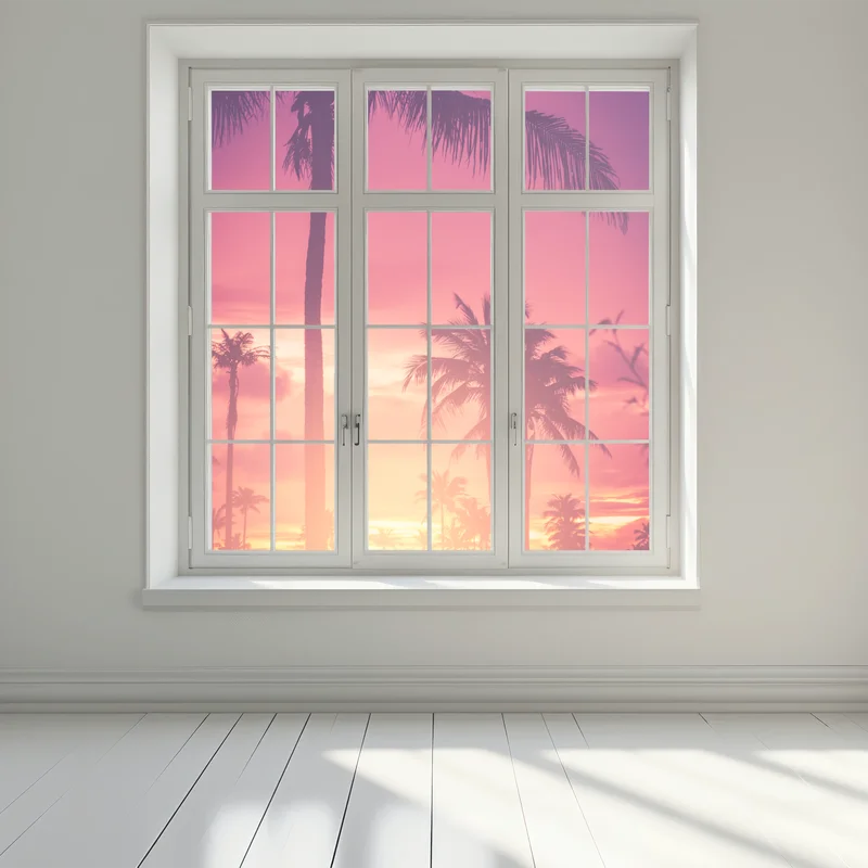 Fensteraufkleber tropischer sonnenuntergang mit palmen