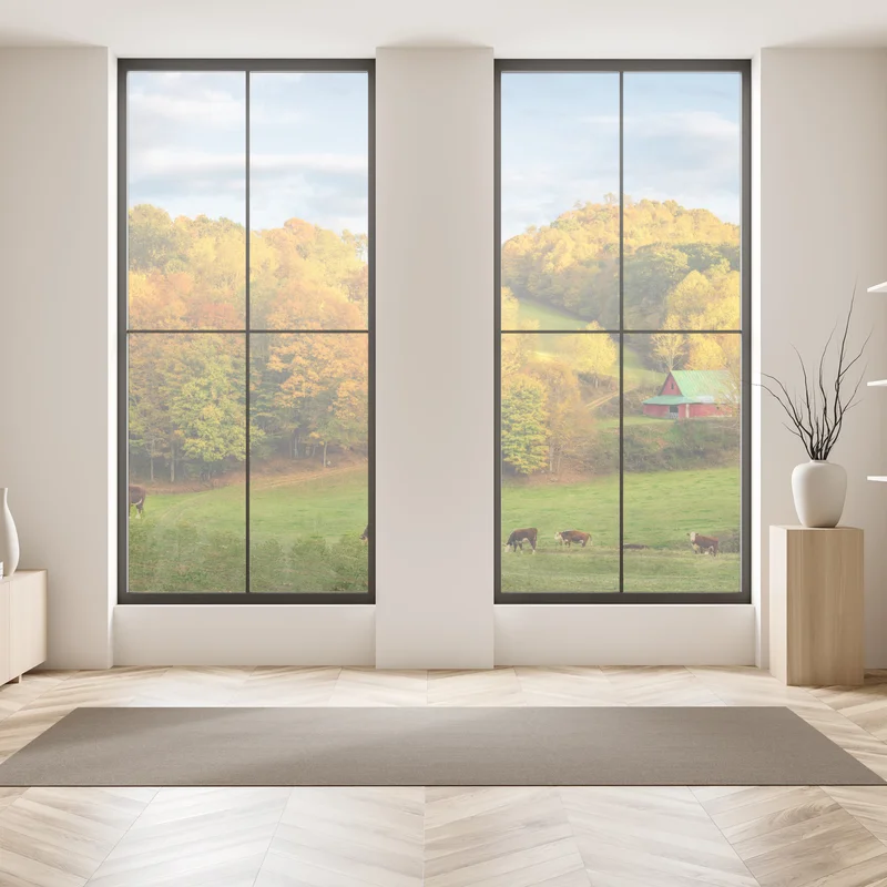 Fensteraufkleber herbstliche landschaft mit roter scheune