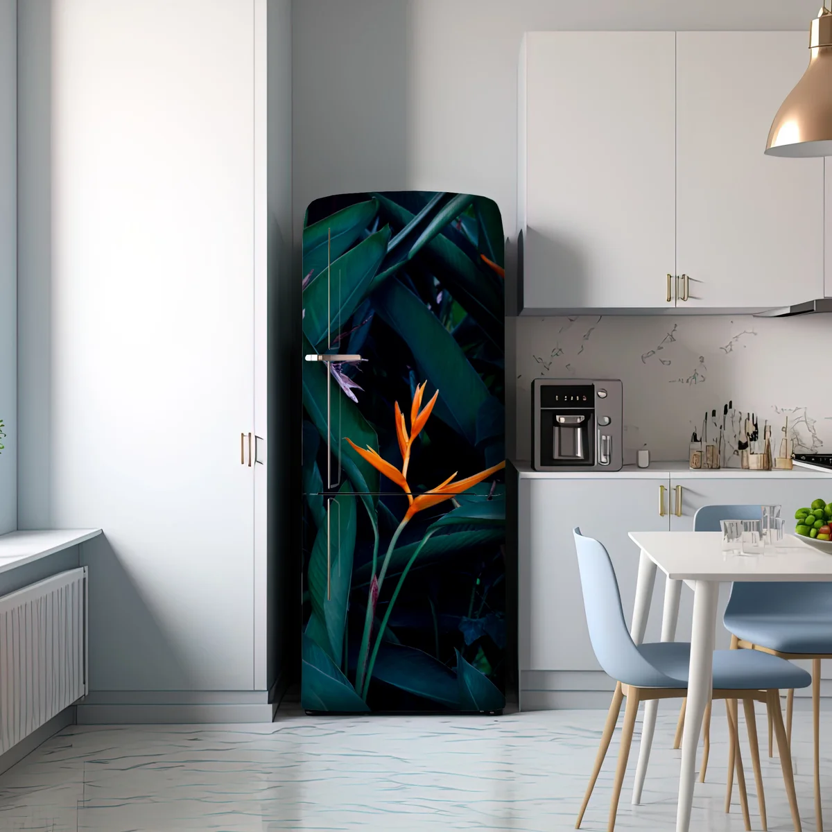Kühlschrankaufkleber leuchtende strelitzie vor tiefgrünen blättern Kühlschrankaufkleber leuchtende strelitzie vor tiefgrünen blättern