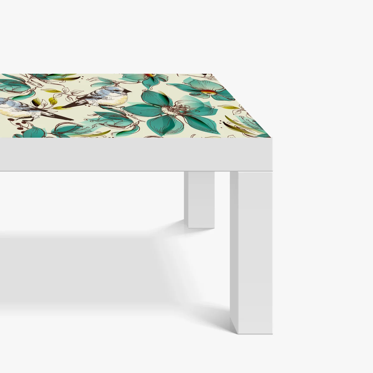 Tischaufkleber und Schreibtischaufkleber retro türkis blumen- und vogelmuster Tischaufkleber und Schreibtischaufkleber retro türkis blumen- und vogelmuster