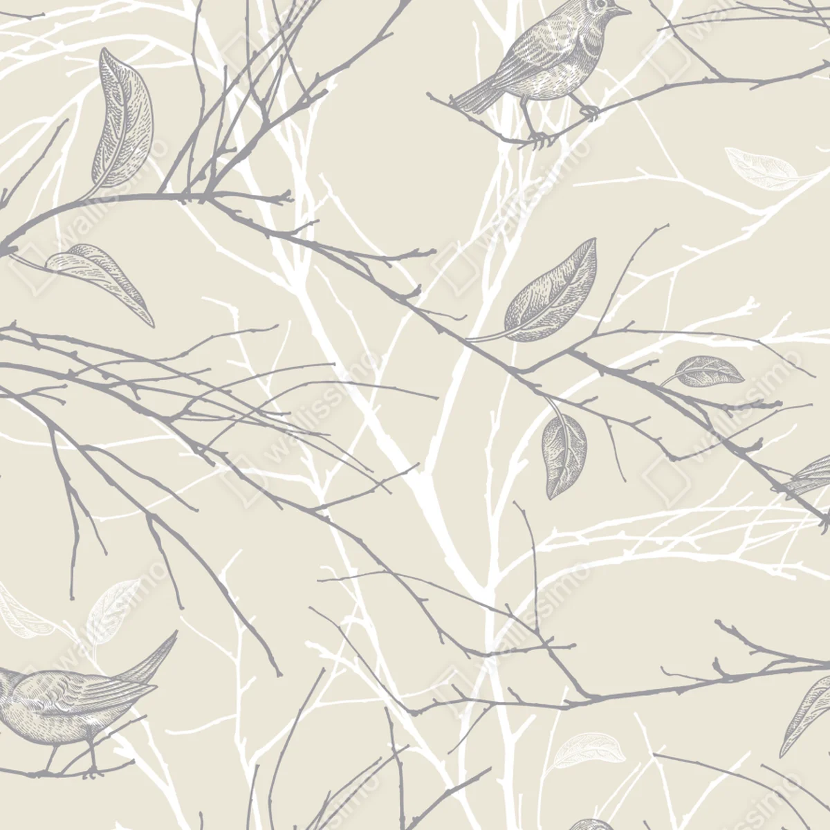 Kühlschrankaufkleber zartes beiges muster mit vögeln und ästen Kühlschrankaufkleber zartes beiges muster mit vögeln und ästen