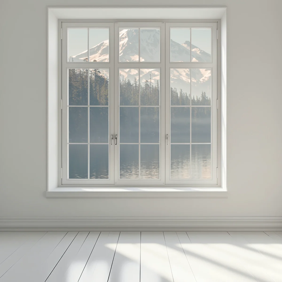 Fensteraufkleber schneebedeckter berg über ruhigem see Fensteraufkleber schneebedeckter berg über ruhigem see