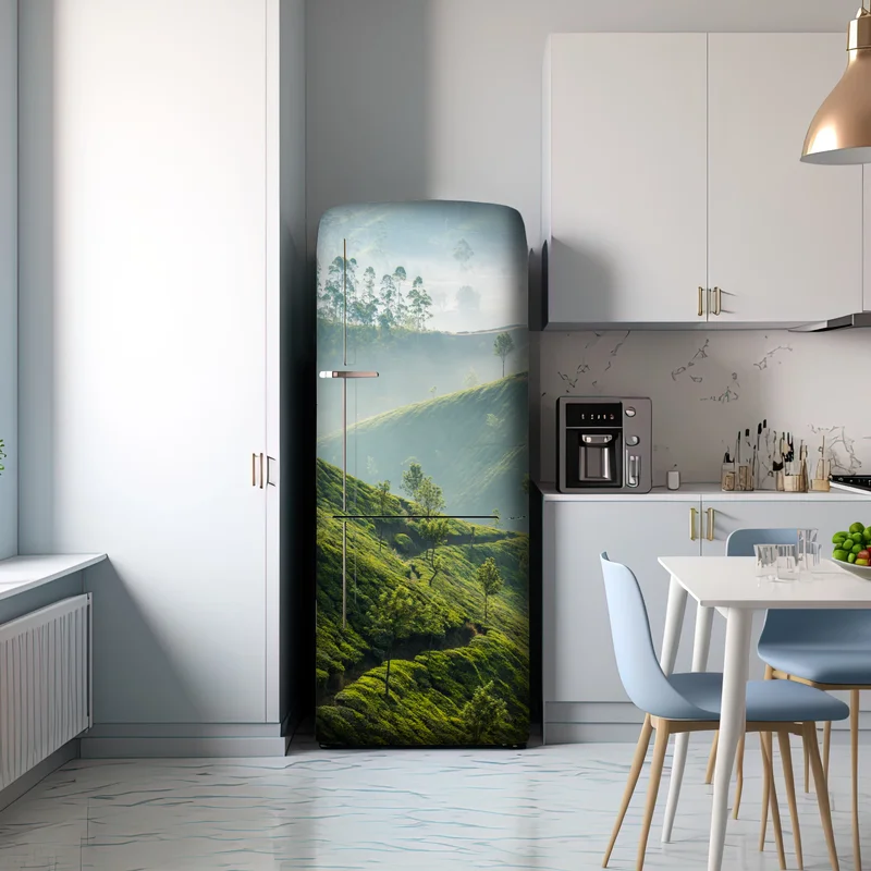 Kühlschrankaufkleber neblige teeplantagen auf den hügeln von Munnar