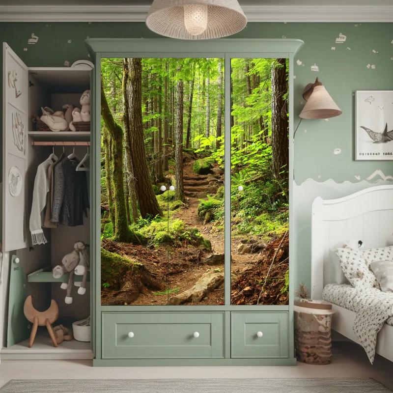 Schrankaufkleber moosiger waldpfad