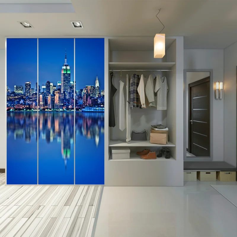 Schrankaufkleber New York skyline bei nacht mit spiegelung