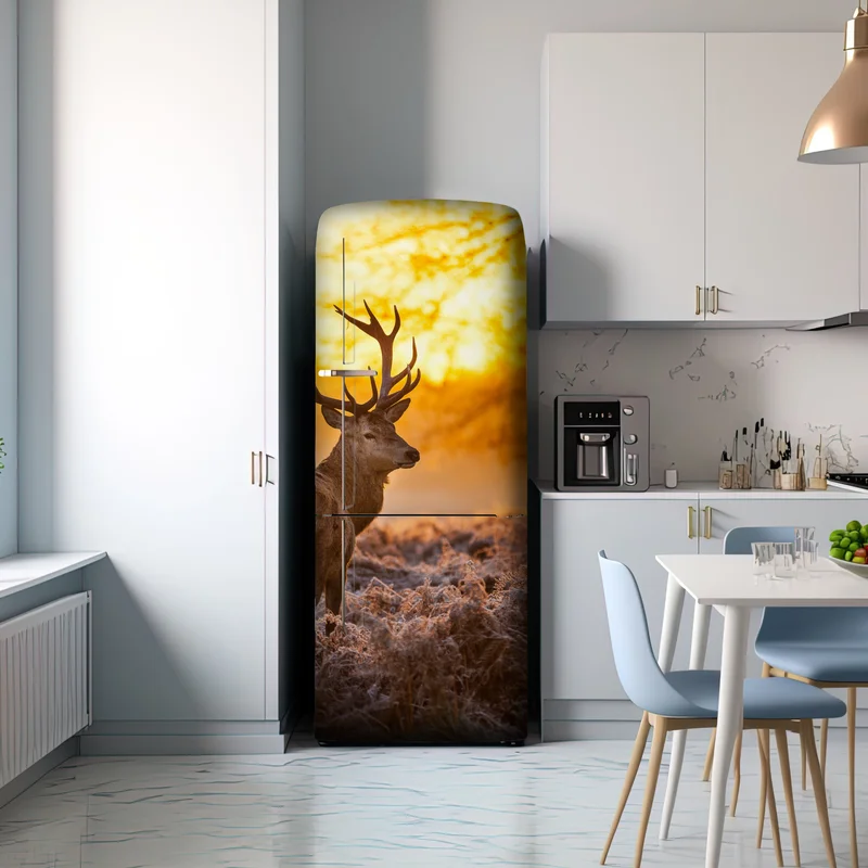 Kühlschrankaufkleber goldener hirsch im sonnenaufgang Kühlschrankaufkleber goldener hirsch im sonnenaufgang