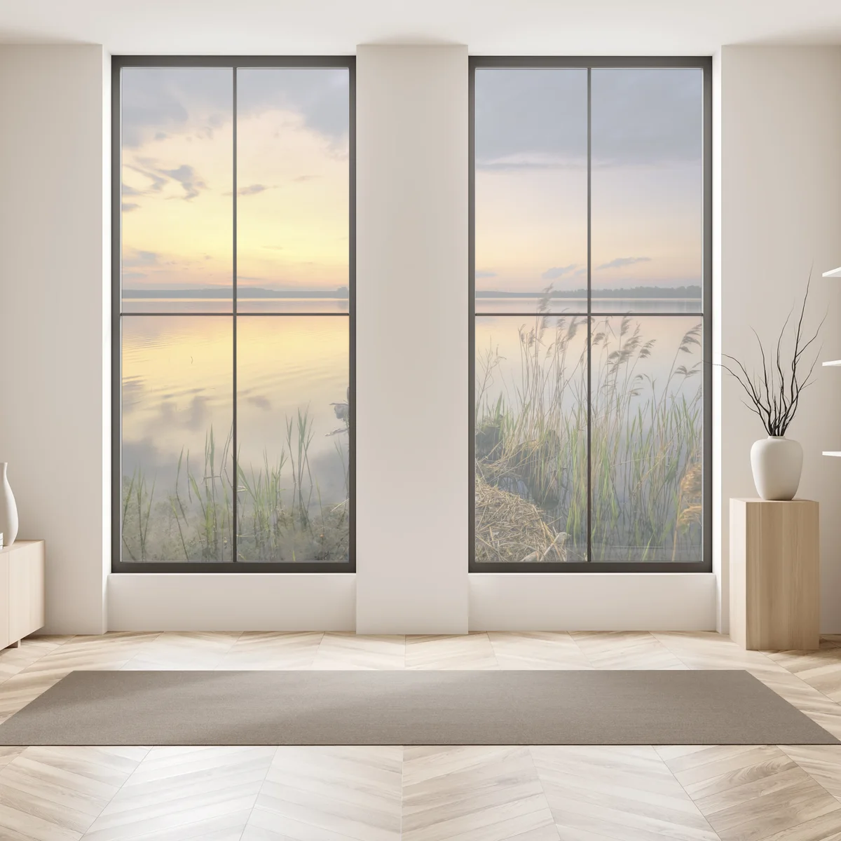 Fensteraufkleber goldener sonnenuntergang am see mit steg Fensteraufkleber goldener sonnenuntergang am see mit steg