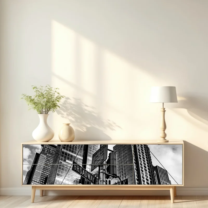 Repositionierbarer Aufkleber Broadway und W 57 St – städtische szene in schwarzweiß