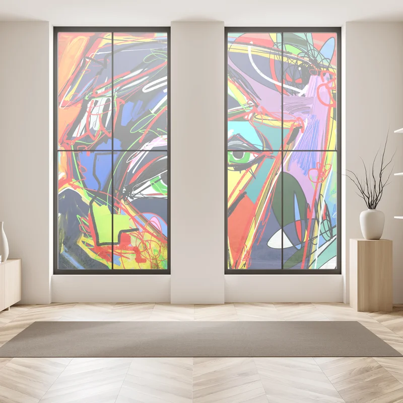 Naklejka na okno kolorowy abstrakcyjny portret twarzy