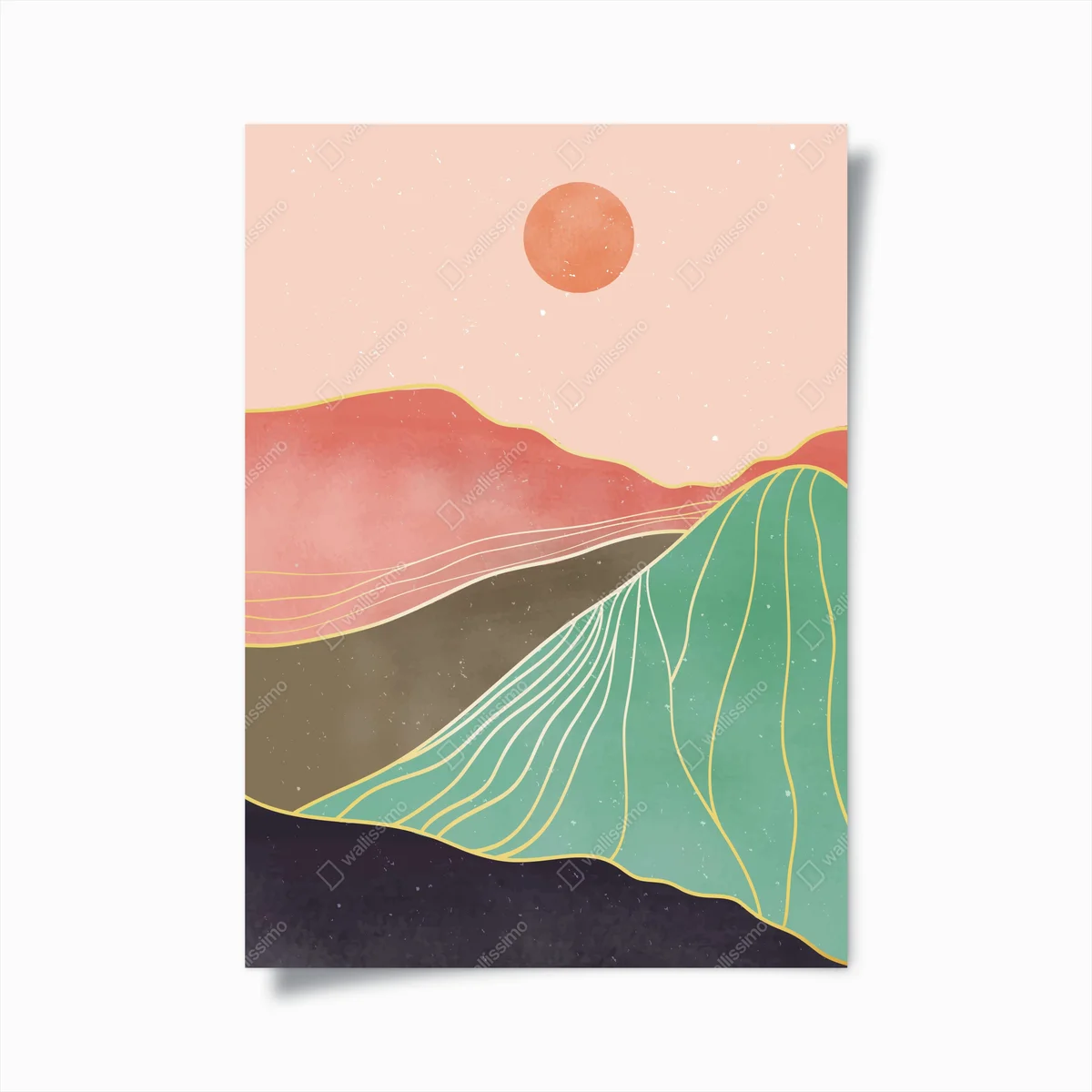 Poster pastell berglandschaft mit sonne • Poster bei Wallnifity® Poster pastell berglandschaft mit sonne • Poster bei Wallnifity®