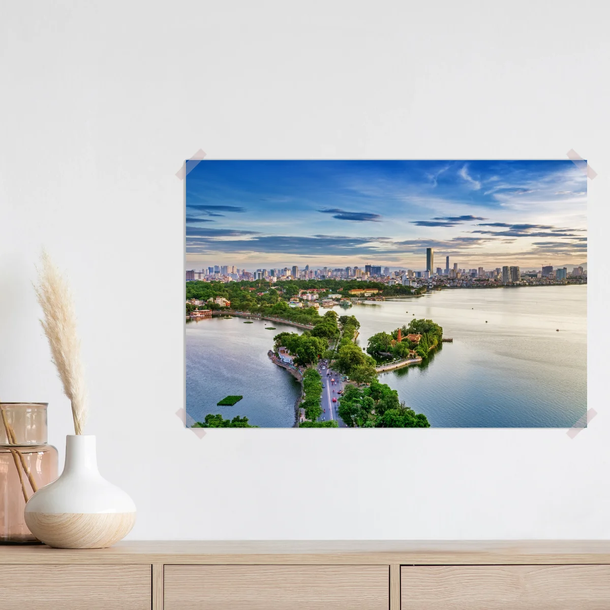 Poster ruhige städtische panorama am see Poster ruhige städtische panorama am see