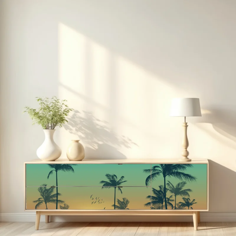 Repositionierbarer Aufkleber tropischer sonnenuntergang mit palmensilhouetten Repositionierbarer Aufkleber tropischer sonnenuntergang mit palmensilhouetten