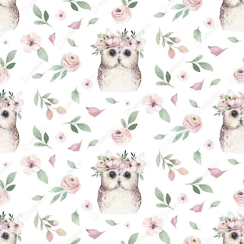 Poster pastell-eule mit blumenkranz • Poster bei Wallnifity® Poster pastell-eule mit blumenkranz • Poster bei Wallnifity®