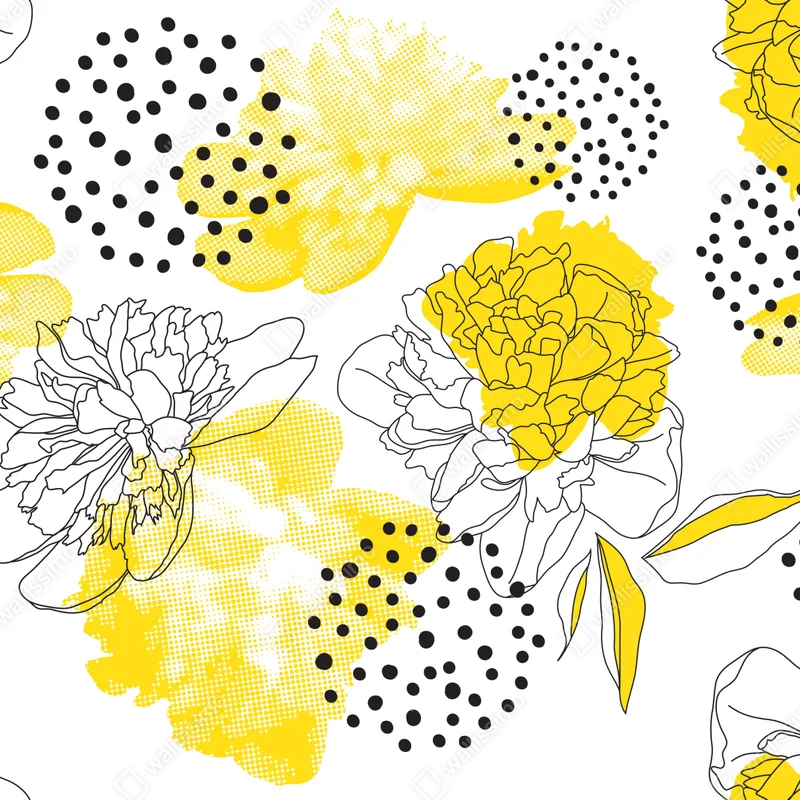 Poster gelbes pfingstrosen-muster im pop-art-stil • Poster bei Wallnifity® Poster gelbes pfingstrosen-muster im pop-art-stil • Poster bei Wallnifity®