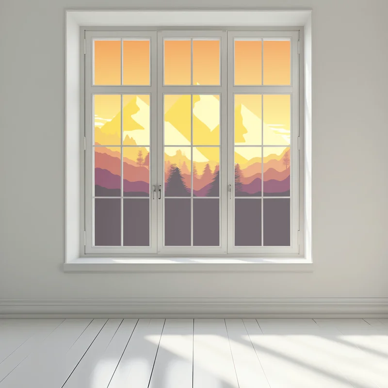 Fensteraufkleber goldener sonnenuntergang über bergen