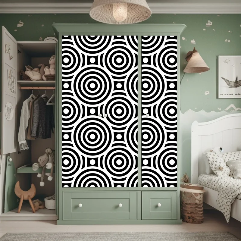 Schrankaufkleber schwarz-weiß muster aus konzentrischen kreisen