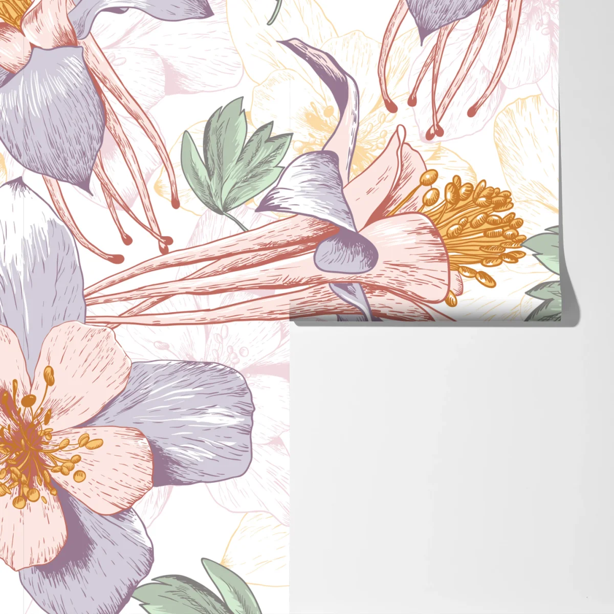 Fototapete zarte pastellblumen im botanischen stil Fototapete zarte pastellblumen im botanischen stil