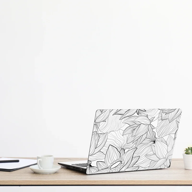 Naklejka na laptopa delikatny rysunek lotosu w czerni i bieli