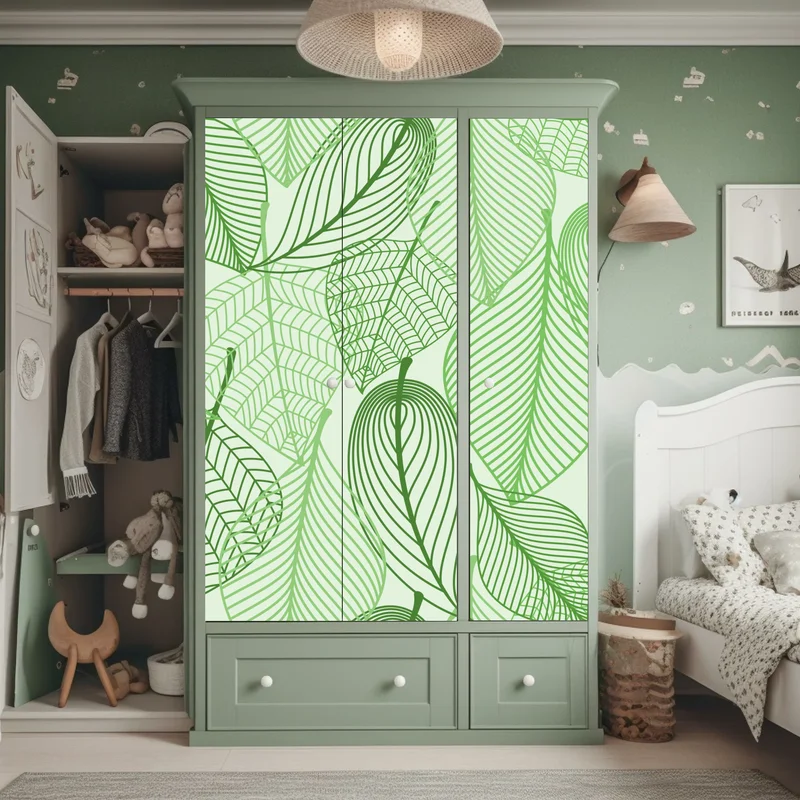 Schrankaufkleber grünes botanisches blättermuster