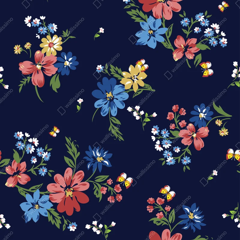 Poster vintage marineblaues blumenmuster • Poster bei Wallnifity® Poster vintage marineblaues blumenmuster • Poster bei Wallnifity®