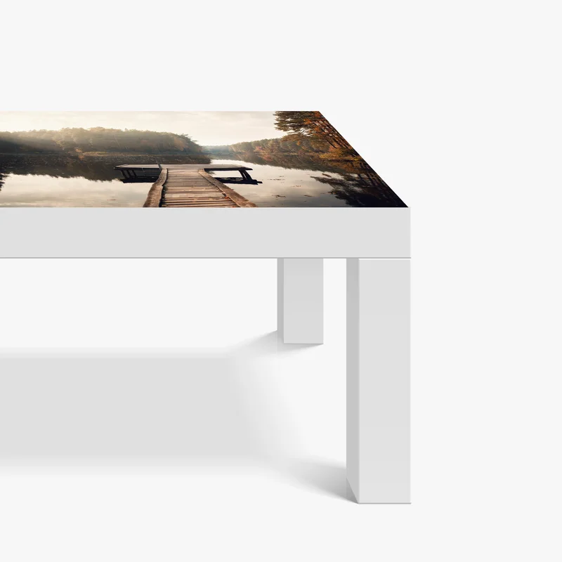 Tischaufkleber und Schreibtischaufkleber herbstmorgen am see mit hölzernem steg Tischaufkleber und Schreibtischaufkleber herbstmorgen am see mit hölzernem steg