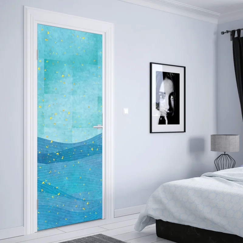 Türaufkleber türkiswellen abstrakte komposition