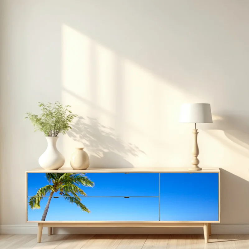 Repositionierbarer Aufkleber tropischer traumstrand mit palme