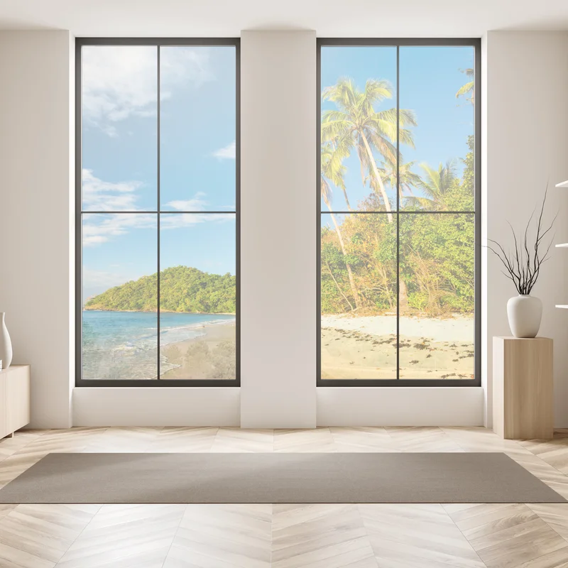 Fensteraufkleber goldener tropischer strand bei sonnenuntergang