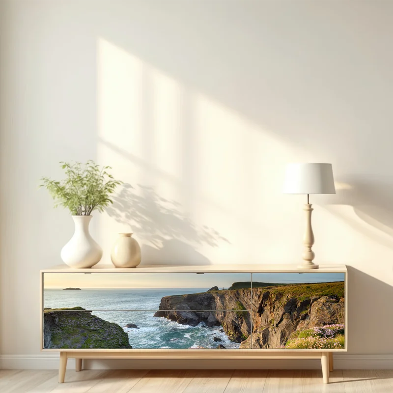 Repositionierbarer Aufkleber küstenklippen in der goldenen stunde