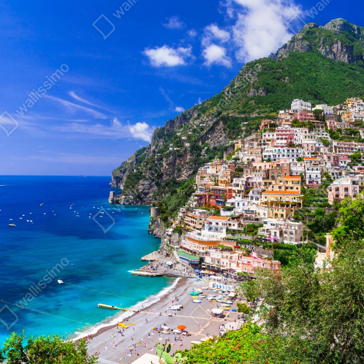 Fototapete sonnige panoramaaufnahme von Positano an der Amalfiküste Fototapete sonnige panoramaaufnahme von Positano an der Amalfiküste