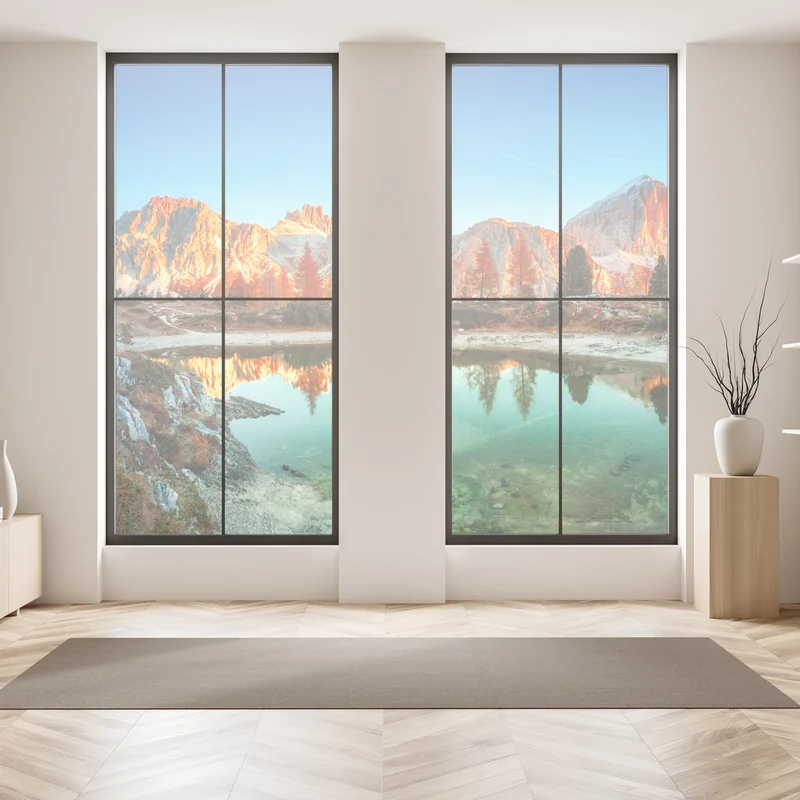 Fensteraufkleber alpiner sonnenaufgang über bergsee Fensteraufkleber alpiner sonnenaufgang über bergsee