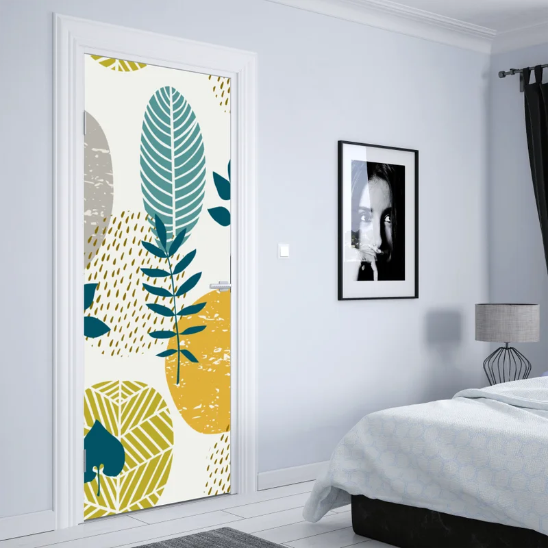 Türaufkleber türkis-senfgelbes botanisches muster Türaufkleber türkis-senfgelbes botanisches muster