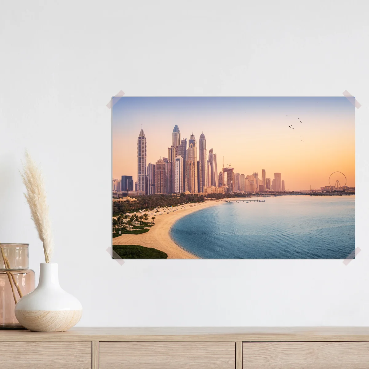 Poster Dubai skyline bei sonnenuntergang Poster Dubai skyline bei sonnenuntergang