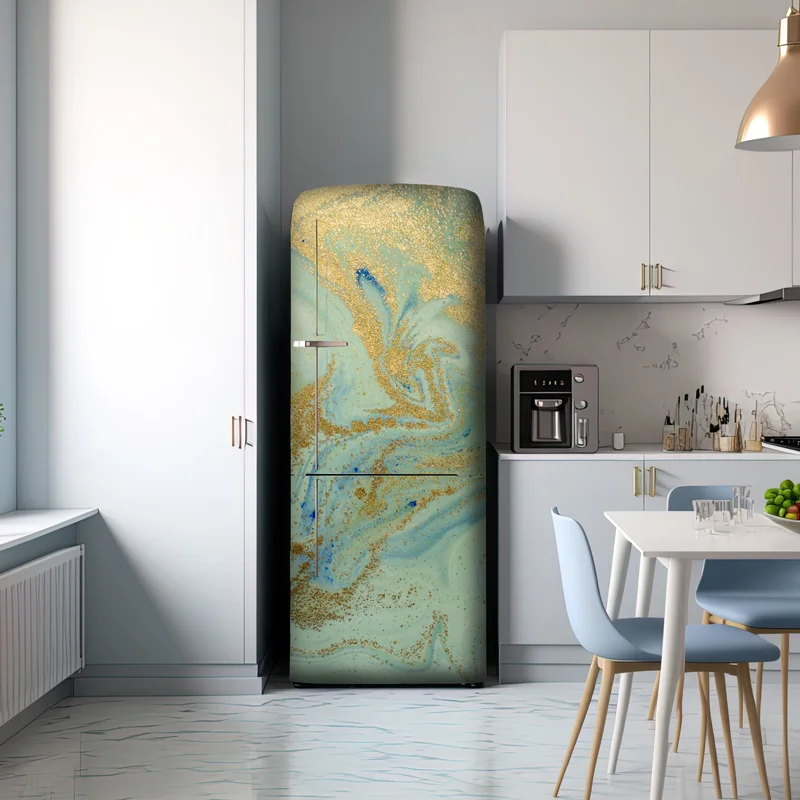 Kühlschrankaufkleber türkiser marmor mit goldenen akzenten