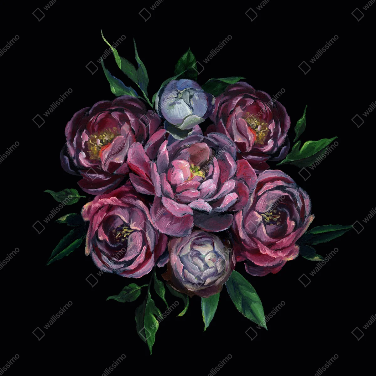 Poster romantischer pfingstrosen-bukett vor dunklem hintergrund • Poster bei Wallnifity® Poster romantischer pfingstrosen-bukett vor dunklem hintergrund • Poster bei Wallnifity®