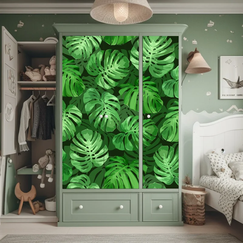 Schrankaufkleber tropisches monstera-blattmuster Schrankaufkleber tropisches monstera-blattmuster