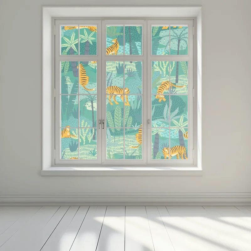 Fensteraufkleber tropischer dschungel mit tigern
