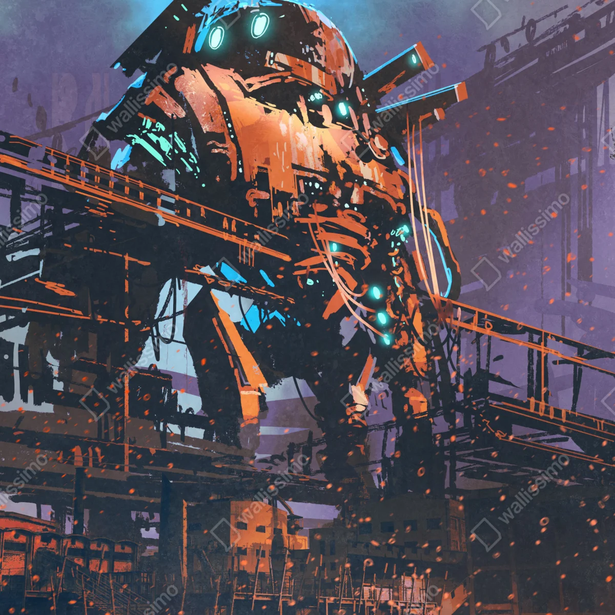 Poster riesiger mech in verlassener fabrik Poster riesiger mech in verlassener fabrik