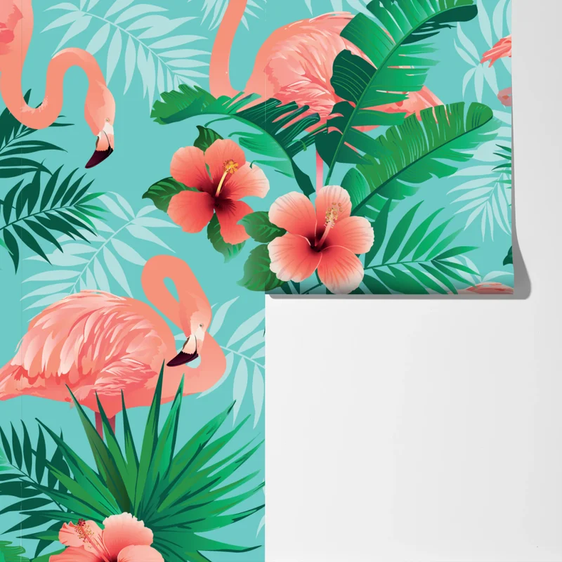 Fototapeta tropikalna oaza z flamingami Fototapeta tropikalna oaza z flamingami