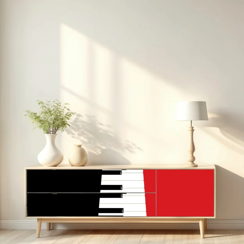 Repositionierbarer Aufkleber schwarz-rotes klavier-tastatur motiv