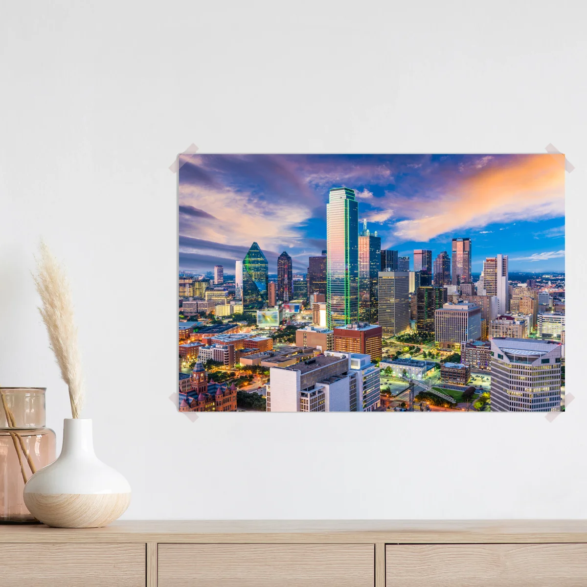 Poster Dallas skyline bei sonnenuntergang Poster Dallas skyline bei sonnenuntergang