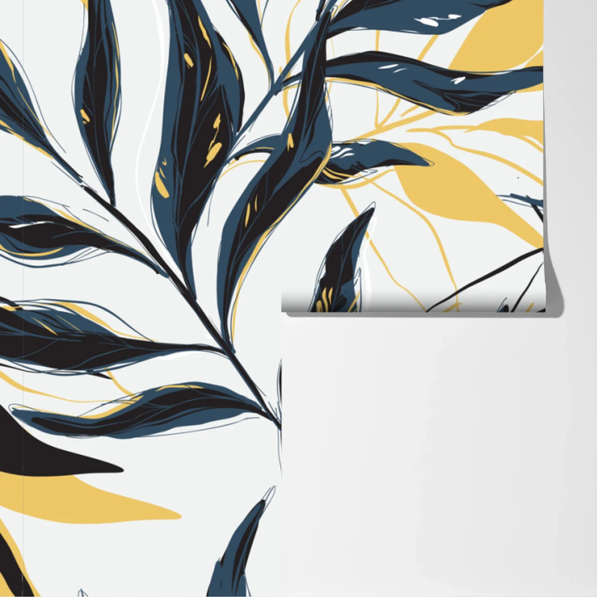 Fototapeta granatowo-złoty botaniczny wzór liści Fototapeta granatowo-złoty botaniczny wzór liści